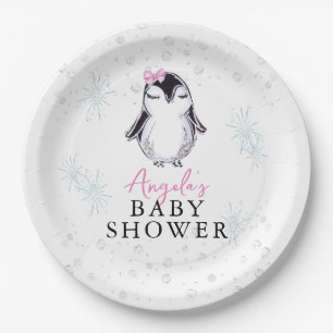 Meisje Penguin Winter Baby shower Papieren Bordje
