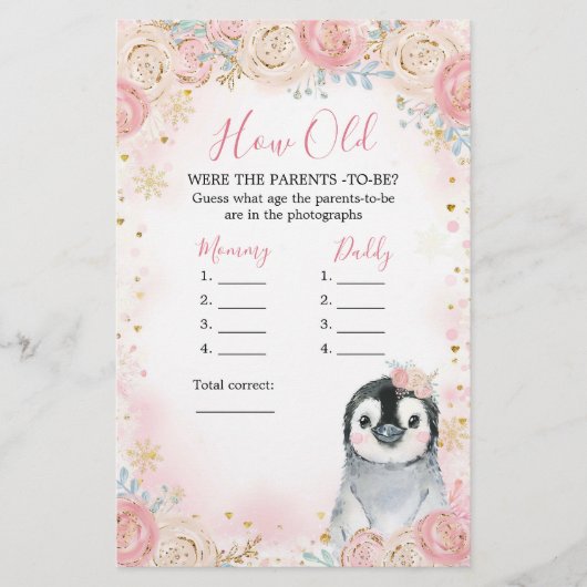 Meisje Penguin Winter Snowflake Hoe oud de ouders (Voorkant)