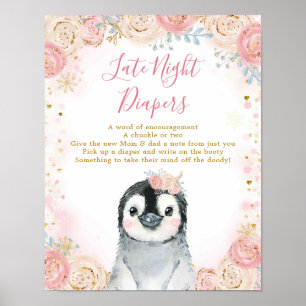 Meisje Penguin Winter Snowflake Late nacht Diaper Poster