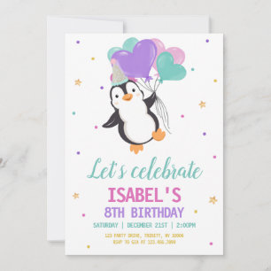 Meisje Penguin Winter Verjaardagsfeest Kaart