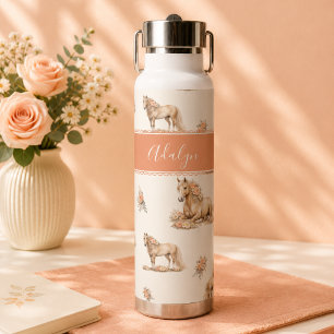 Meisje Perzik Paard Rozen Patroon Gepersonaliseerd Waterfles