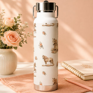 Meisje Perzik Paard Rozen Patroon Waterfles