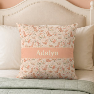 Meisje Perzik Westerse Coquette Shabby Chic Monogr Kussen