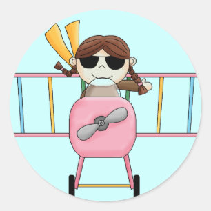 Meisje Pilot T-shirts en geschenken Ronde Sticker