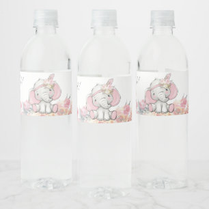 Meisje Pink Boho Olifant Baby shower Waterfles Etiket
