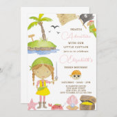 Meisje Pirate Verjaardag Uitnodiging (Voorkant / Achterkant)