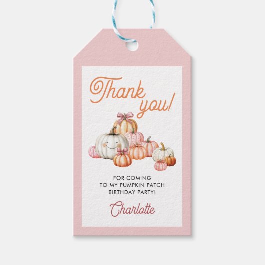 Meisje Pompoen Patch Strikken Verjaardagsfeestje B Cadeaulabel (Voorkant)