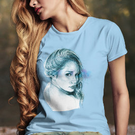 Meisje Portret Mooie Blauwe Artistieke Tekening T-shirt