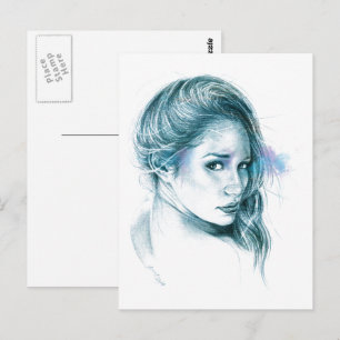 Meisje portret potlood tekening Blauw Briefkaart