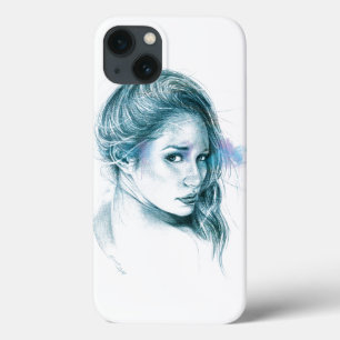 Meisje portret potlood tekening Blauw iPhone 13 Hoesje