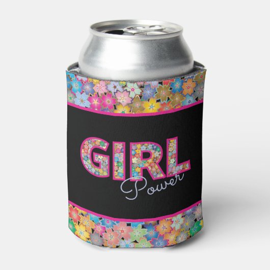 Meisje Power | Roze Meisje Mooie Wildflower Vrouwe Blikjeskoeler (Blikje Voorkant)