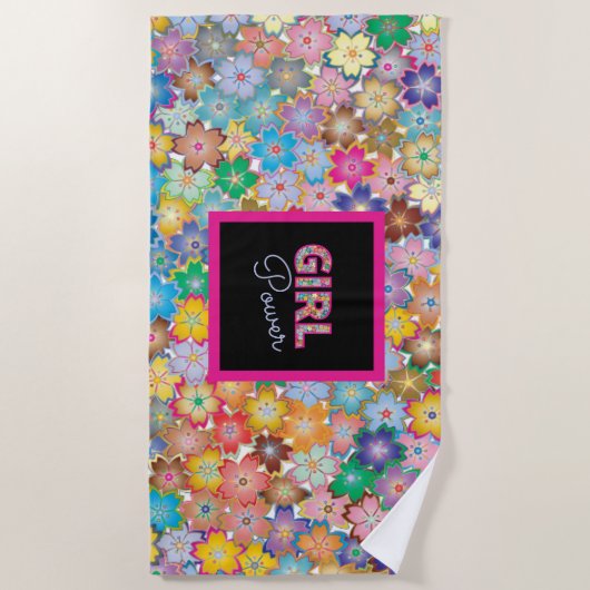 Meisje Power | Roze Meisje Mooie Wildflower Vrouwe Strandlaken (Voorkant)