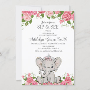 Meisje Prinses Tiara Olifant Roze Bloem Sip See Kaart