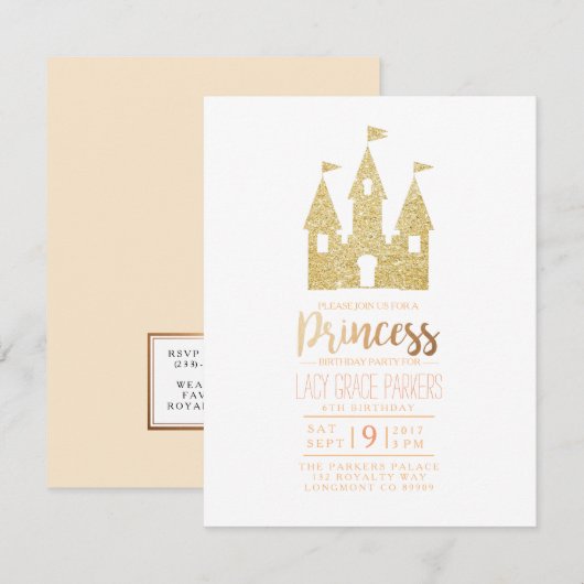 Meisje Prinses Verjaardag | Themafeestje Kaart (Voorkant / Achterkant)