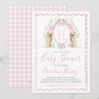 Meisje Puppy Hond Baby Shower Preppy Roze Gingham