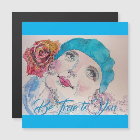 Meisje Red Rose Beret trouw zijn aan je magnetisch (Voorkant / Achterkant)