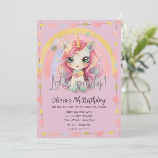 Meisje regenboog pastel Lila Kawaii eenhoorn Verja Kaart (Staand voorkant)