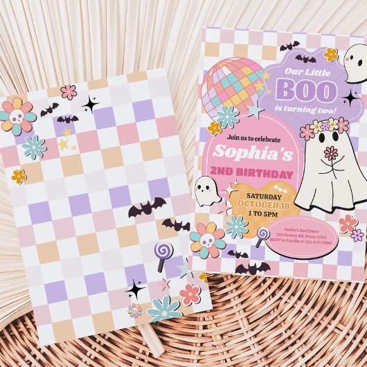 Meisje Retro Groovy Little Boo Verjaardagsfeestje Kaart