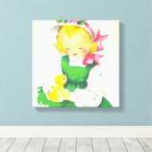  Meisje Retro Schattige Canvas Afdruk (Insitu (Houten vloer))