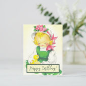  Meisje Retro Schattige Feestdagenkaart (Staand voorkant)