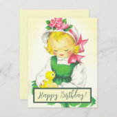  Meisje Retro Schattige Feestdagenkaart (Voorkant / Achterkant)
