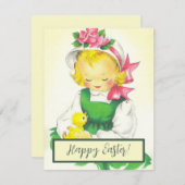  Meisje Retro Schattige Feestdagenkaart (Voorkant / Achterkant)