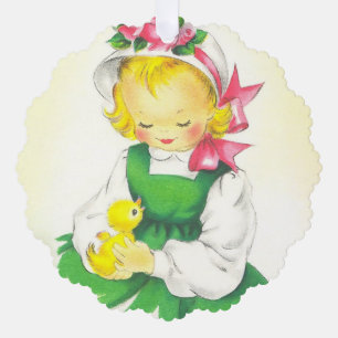 Meisje Retro Schattige Ornament Kaart