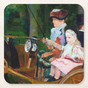 Meisje Riding a Carriage, Mary Cassatt Vierkante Kartonnen Onderzetter