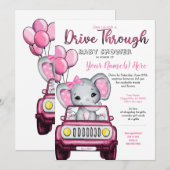 Meisje rijdt door Baby shower olifant in auto Kaart (Voorkant / Achterkant)