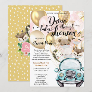 Meisje rijdt door Baby shower   Safari Friends Kaart