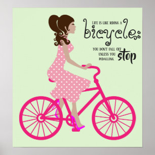 Meisje rijdt op roze fiets poster