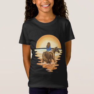Meisje rijdt paard in Zonsondergang T-shirt