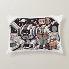 Meisje robot mechanisch gereedschap reparatie accent kussen