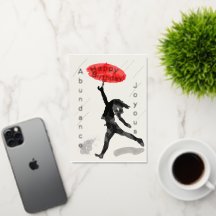 Meisje Rode Paraplu Folie Verjaardag Kaart Persona