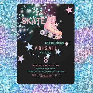 Meisje Rolschaatsen Zwart Neon 8e Verjaardag Party Kaart