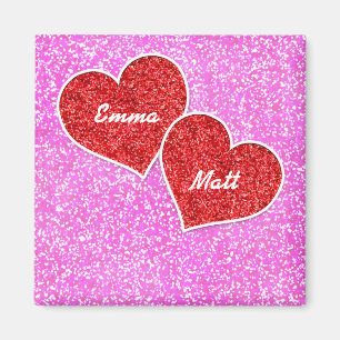 MEISJE ROOD HART ROZE GLITTER MAGNEET