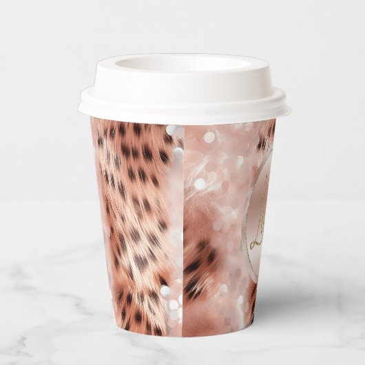 Meisje Roos Goud Leopard Bokeh Papieren Bekers (Rechts)