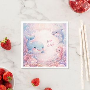 Meisje Roze Baby Shower Oceaan Feest Walvis Dolfij Servet
