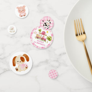 Meisje roze barnyard boerderij dieren verjaardag confetti