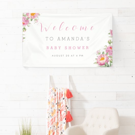 Meisje Roze Bloemen Baby in Bloom Shower Schattige Spandoek (Insitu)