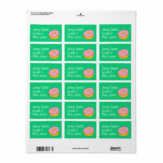 Meisje roze donut naam school boek labels (Full Sheet)