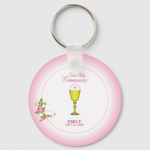 Meisje Roze Eerste Heilige Communie, Kelk, Hostie, Sleutelhanger