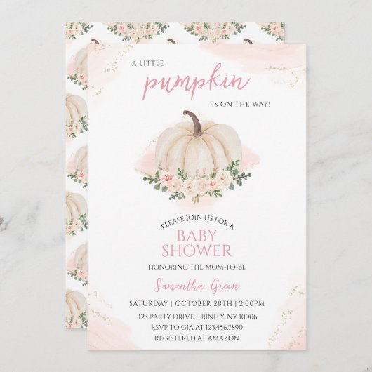 Meisje Roze en Gouden Pompoen Baby shower Kaart (Voorkant / Achterkant)
