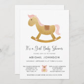 Meisje Roze Goud Retro Rocking Horse Baby shower Kaart (Voorkant / Achterkant)