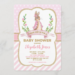 Meisje Roze Gouden Bloemen Bunny Konijn Baby showe Kaart