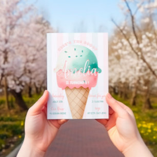 Meisje roze ijs verjaardag kaart