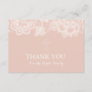 Meisje Roze Kant Religieuze Dank u kaart