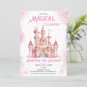 Meisje Roze Kasteel Prinses 2e Verjaardagsfeest Kaart (Staand voorkant)