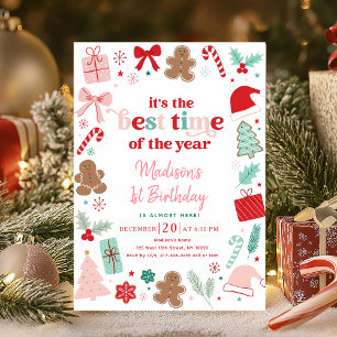 Meisje Roze Kerst Beste Tijd Van Het Jaar Verjaard Kaart