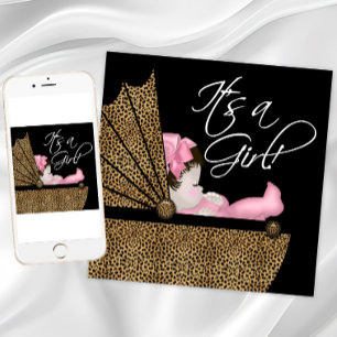 Meisje Roze Luipaard Baby Shower Kaart